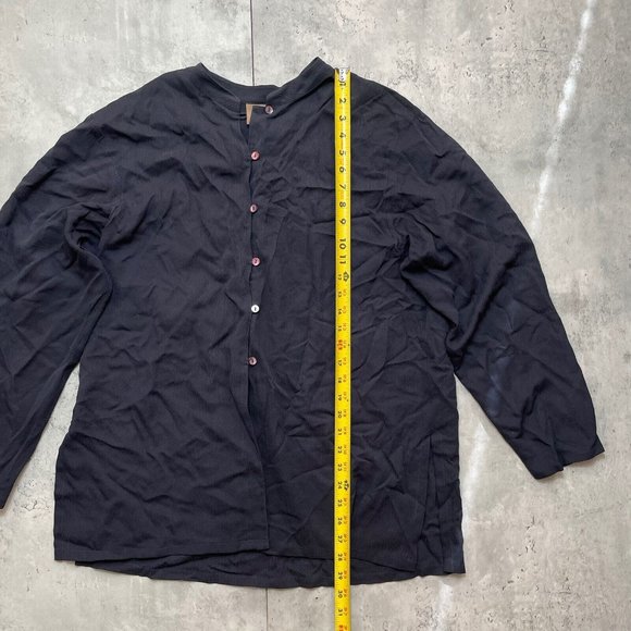 Eileen Fisher 100% Silk Button Up Tunic Blouse Size Medium Black Shirt‎ - Picture 6 of 8